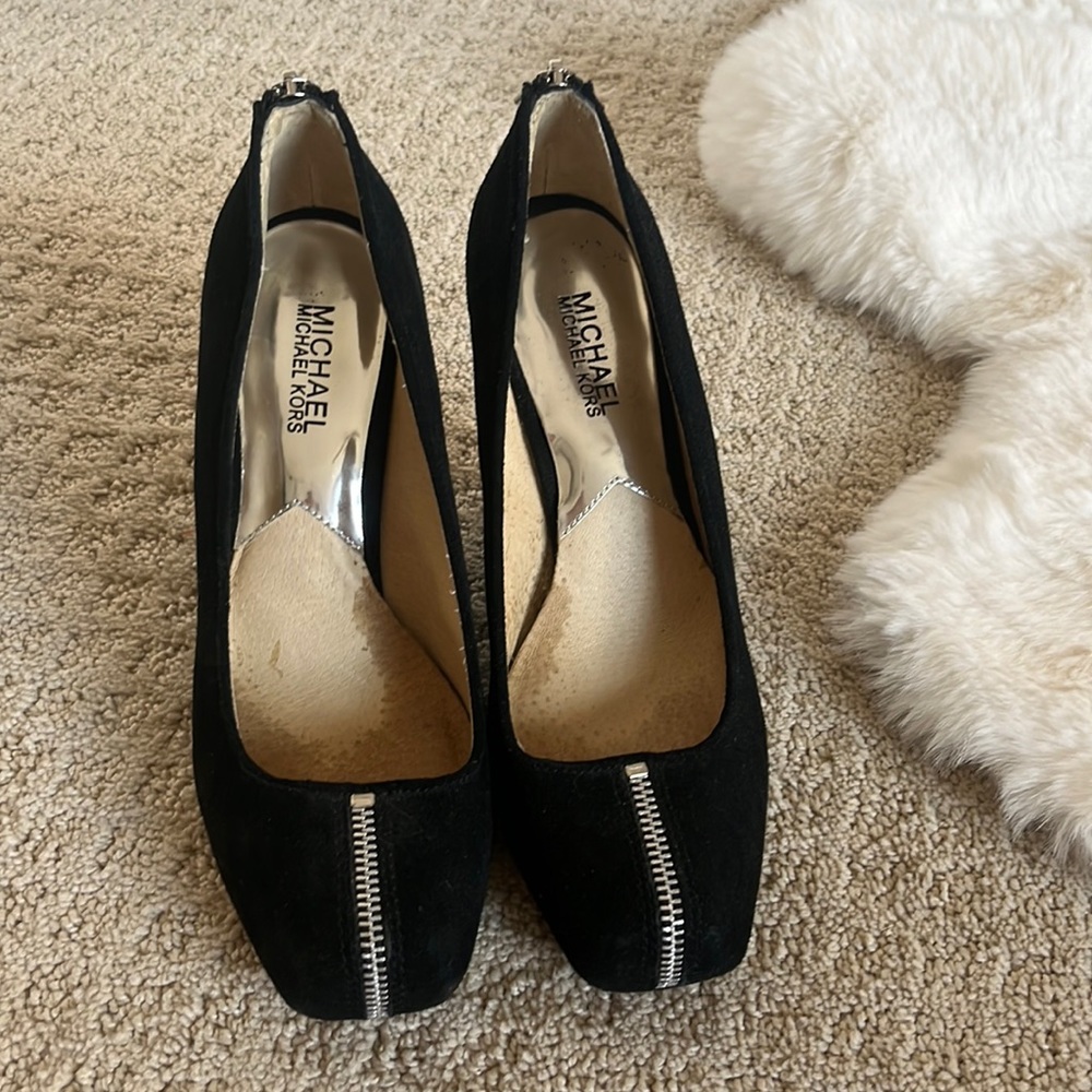 Michael Kors Black Suede Zipper Accent Heels